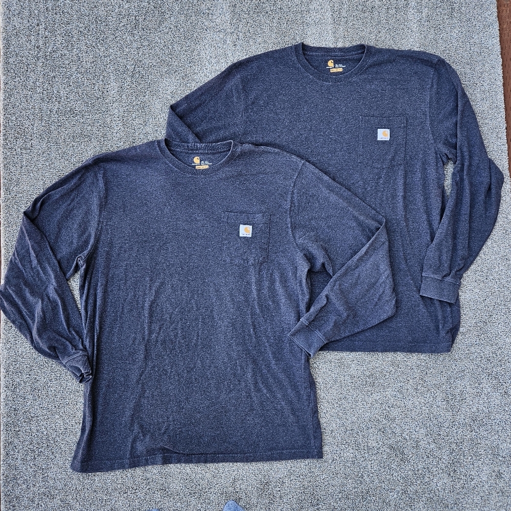 TWO Carhartt Men's Gray Long Sleeve Workwear Pocket T-Shirt XL Extra Large Tall